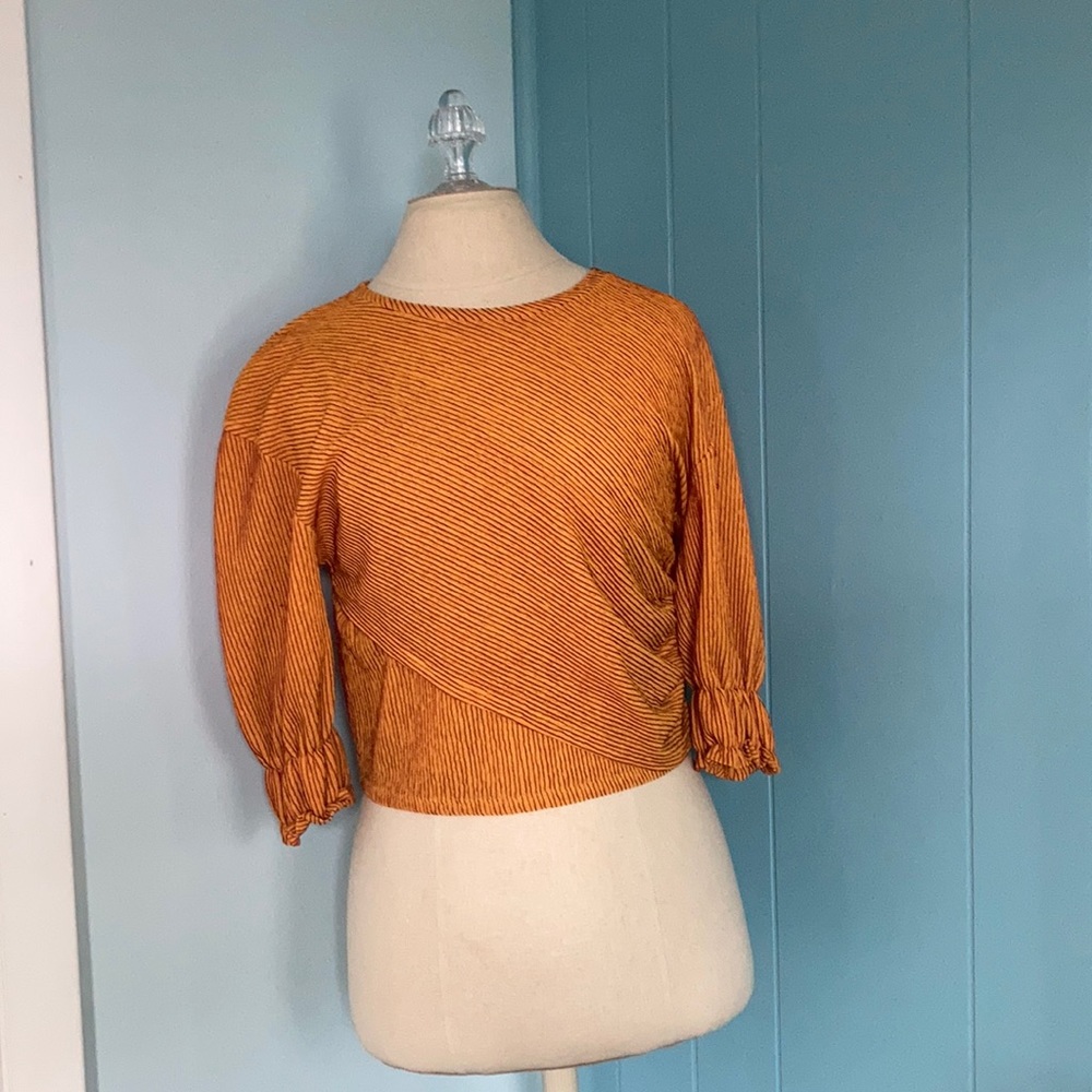 Wrapped waist lantern sleeve blouse